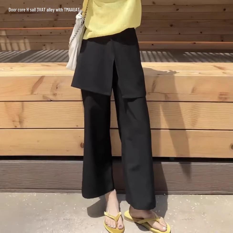 

Genuine Two-Piece Detachable Butt Flap Cropped Culottes for Petite Women - Spring/Summer Loose Wide-Leg Pants Small чёрный