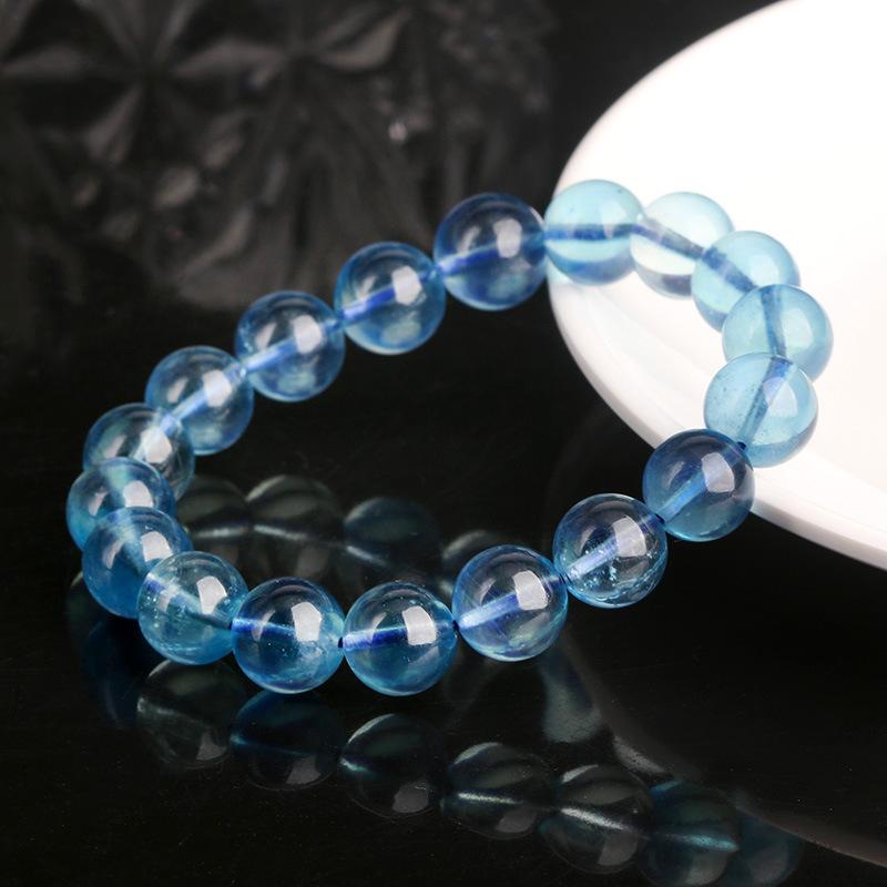 Natural Aquamarine Bracelet, High-end Collectible-grade Brazilian Blue Classic Round Beads, Direct Sales.