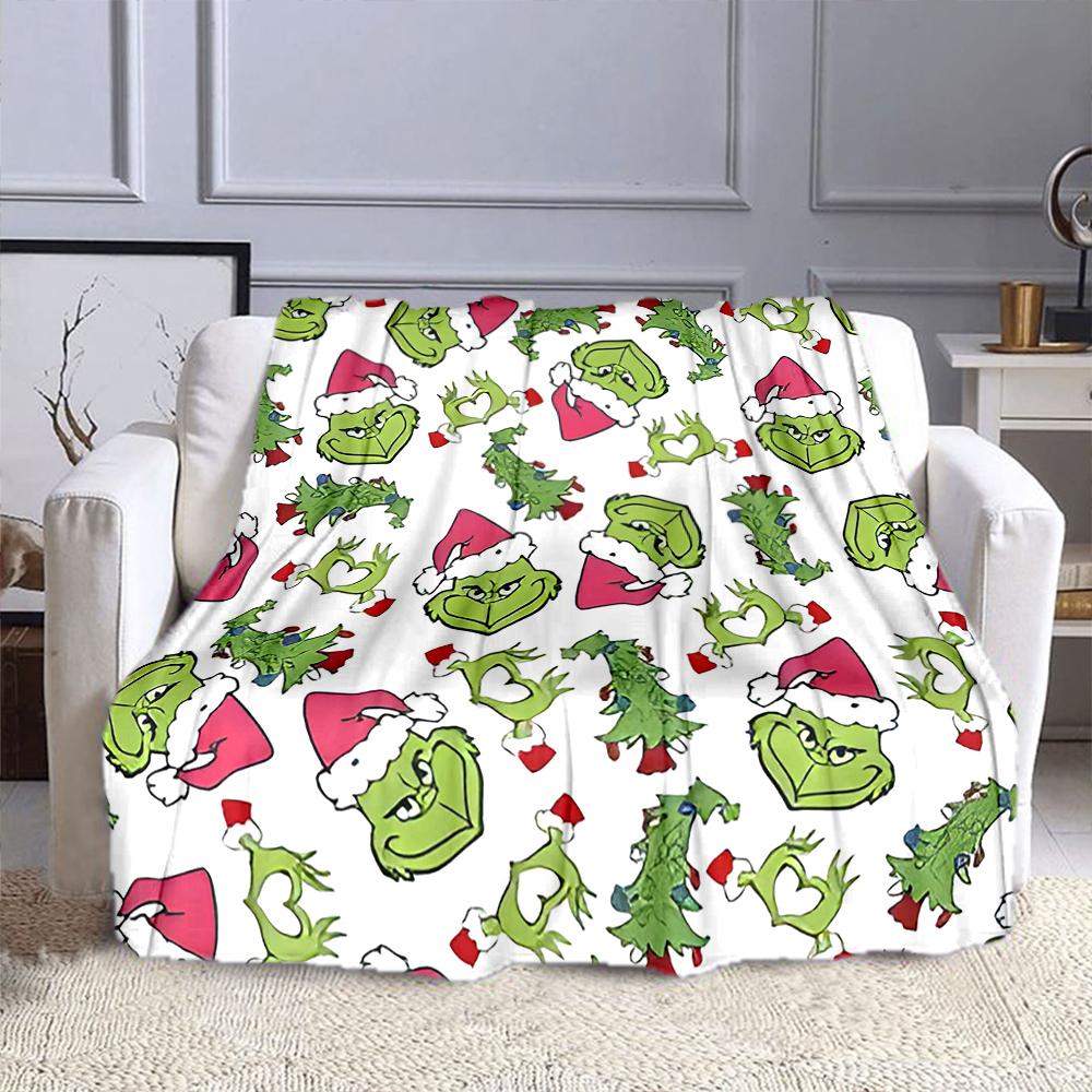 "Grinch Christmas Pattern Blanket" Patterned flannel blanket perfect for the bedroom living room, sofa, or a little nap