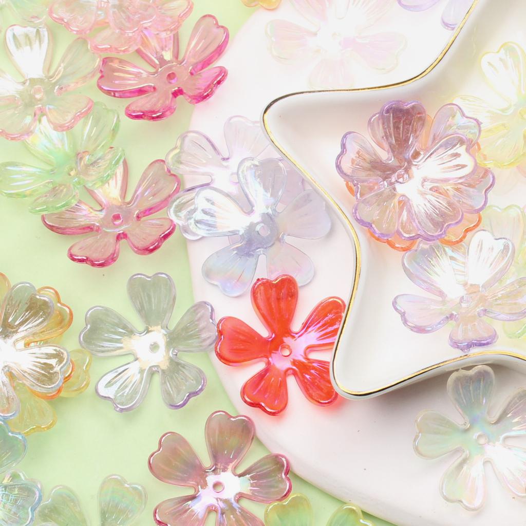 100Pcs 26.5mm Flower Beads Necklace Pendant Acrylic Jewelry Making DIY Beads