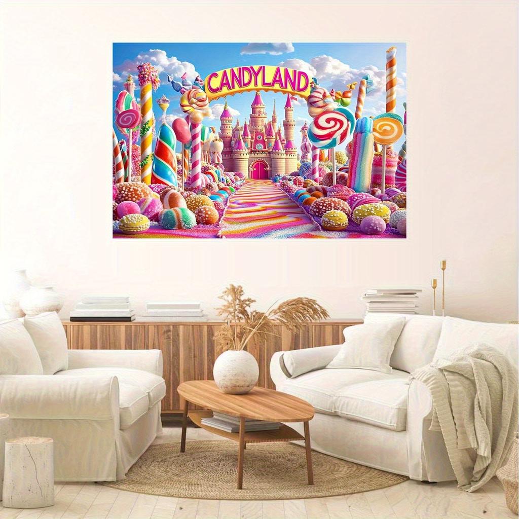 1 Piece of 2D Flat Banner - 2D Colored Seaside Castle Background Banner Decoration, Suitable As a Background for Family Photos