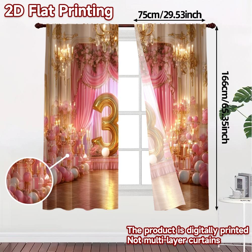 2 Stück 2D-Flachdruck-Vorhänge (Ohne Stange) Golden31Celebration Zeitgenössische Beliebte Vorhänge Strapazierfähiges 100% Polyestergewebe
