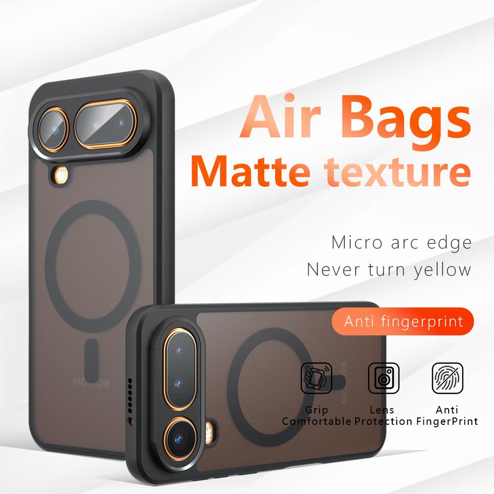 Shockproof Phone Case For Honor Magic 8 Pro Air Magnetic Wireless Charging Soft TPU Frame Translucent Matte Plastic Cover Fundas
