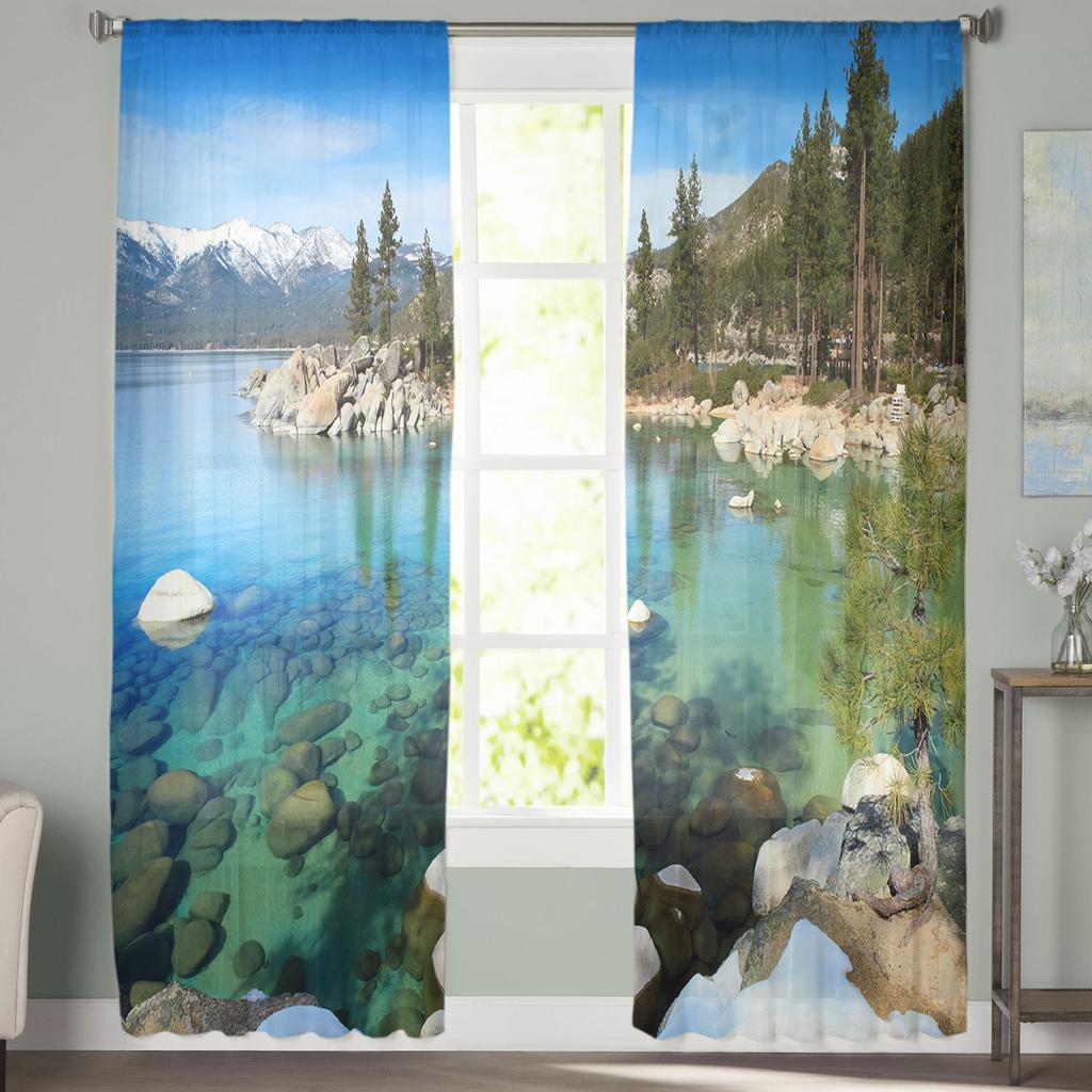 Lake Winter Forest Quiet Shadow Chiffon Sheer Curtains for Living Room Bedroom Home Decoration Window Voile Tulle Curtain Drapes