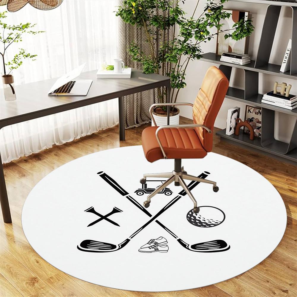 1pc golf club golf ball Round Chair mat Area Rug - Non-Slip, Floor Mat for Office, Bedroom, and Indoor Decor c1118149