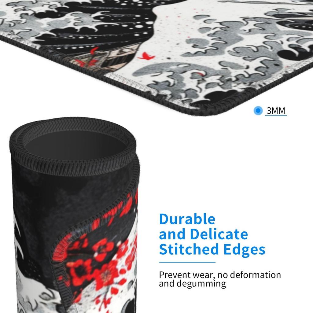 Mouse Pad Small Black Tsunami Ukiyoe Fuji Office Mouse Pad 240x200x3mm Rubber Sole Compatible with Optical Mouse Durable Stylish Cute Waterproof