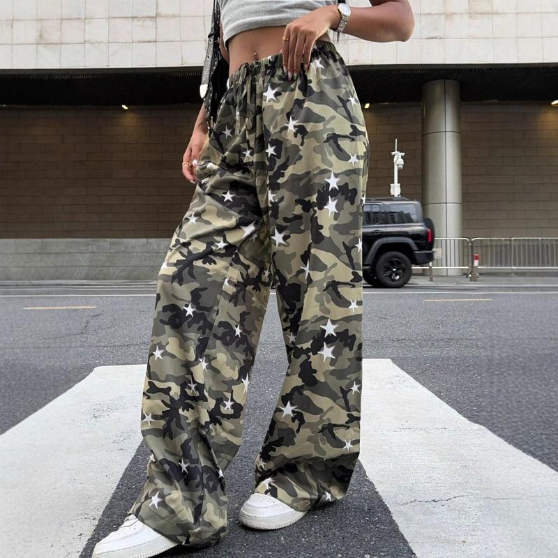 Women's Clothing European American New Camouflage Fashion Slim Low-waist Straight Leg Pants