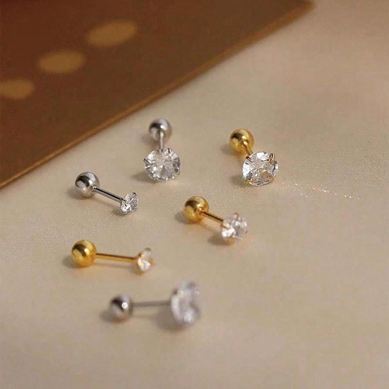 6 Stück/Set Elegante Minimalistische Damenohrringe, Titanstahl Eingelegt mit Künstlichem Zirkonia Ohrstecker, Glänzend & Praktisch für Ohrlochstechen