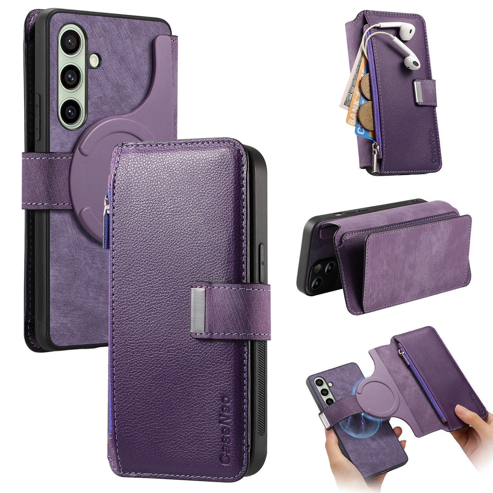 

For Samsung Galaxy S25 Case CASENEO MW-02 Detachable Magnetic Leather Flip Phone Cover Purple