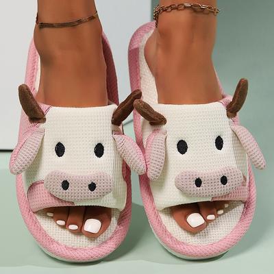 Fashion Four Seasons Cute Cow Slippers Eva Sole Slides Hot Sale Women Round Toe Casual Flats Comfortable Fashion Slip-Resistant 2024