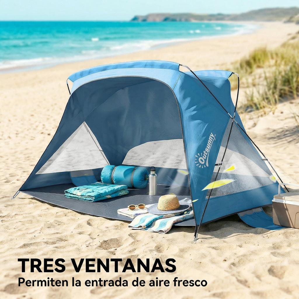 Beach Tent for 2-3 People with Sandbags, Door, Windows, UPF30+ Carrying Bag Pocket Sky Blue