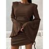 Fall Fashion Fashion round-Neck Flared Sleeves Shoelace Dress Trumpet Sleeve Lace up Dress