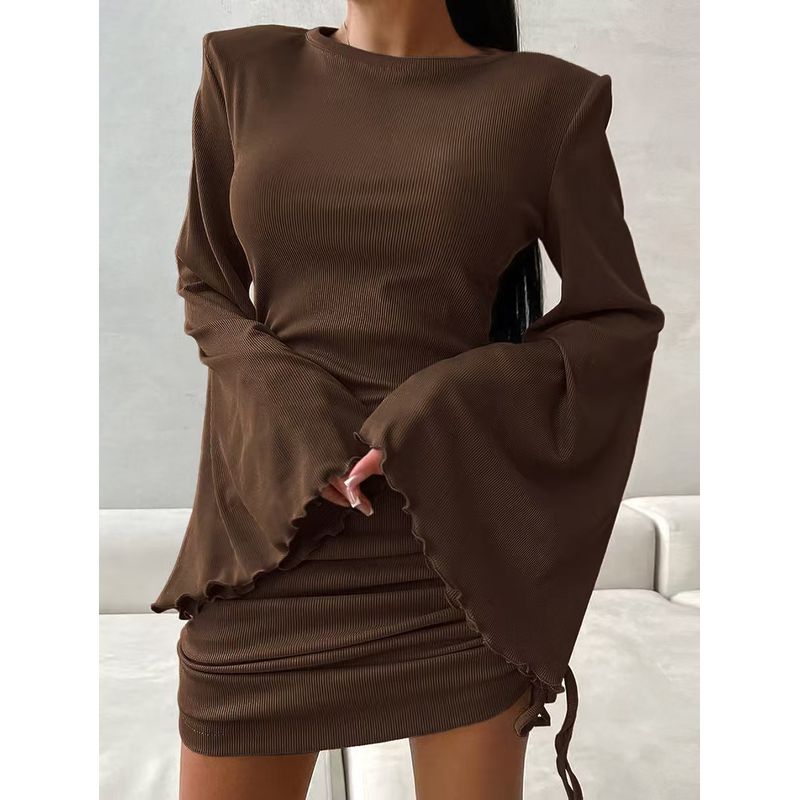Fall Fashion Fashion round-Neck Flared Sleeves Shoelace Dress Trumpet Sleeve Lace up Dress