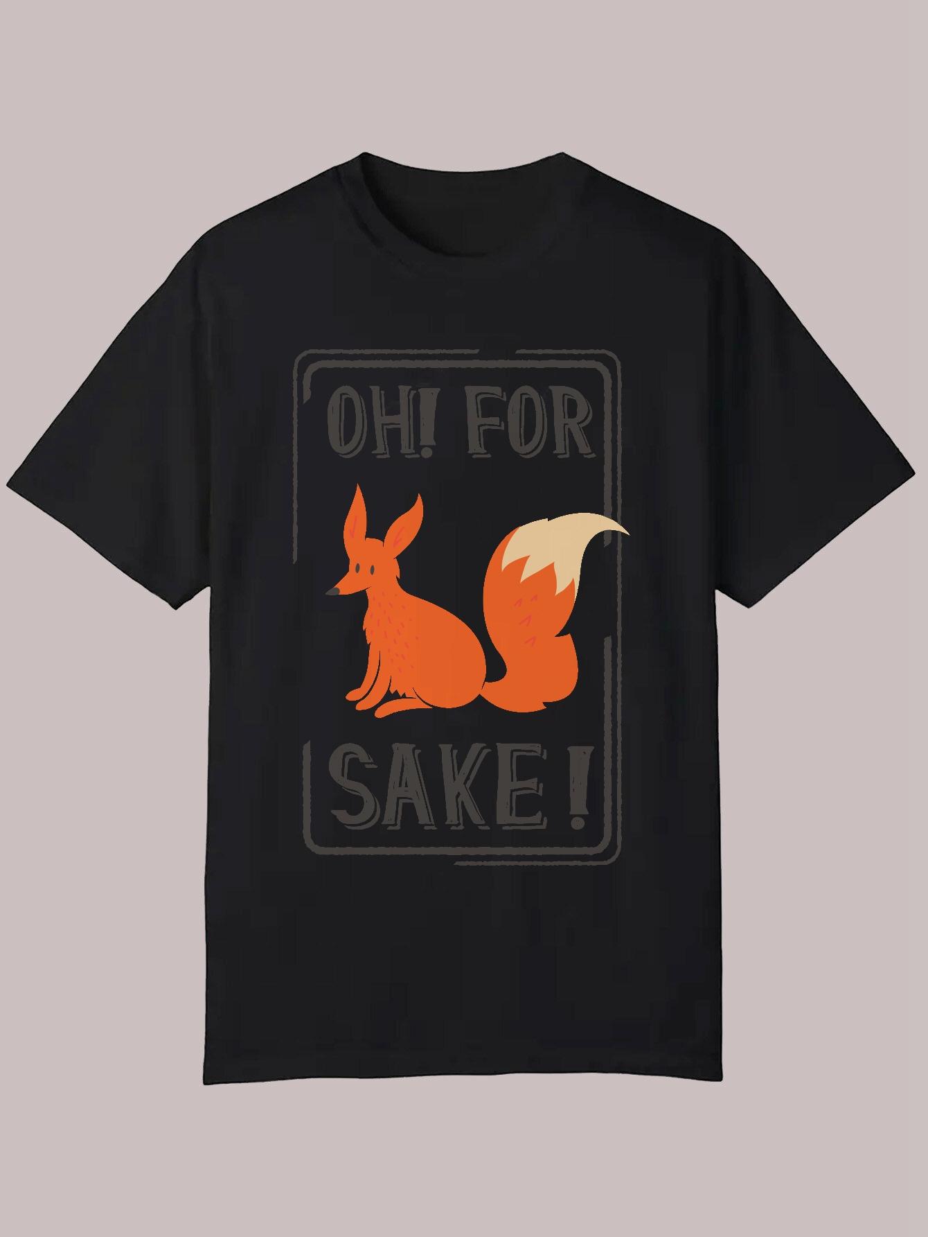 Summer Graphic T-shirt - Black Casual Round Neck Tee with Oh for Sake! Fox Design S