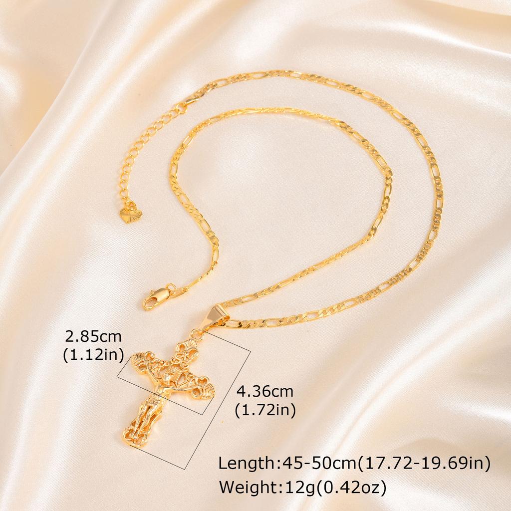 Vnox Gold Plated Pendant Necklaces For Women Stainless Steel Hollow Jesus Cross Necklaces Classic Design Christain Jewelry Gift