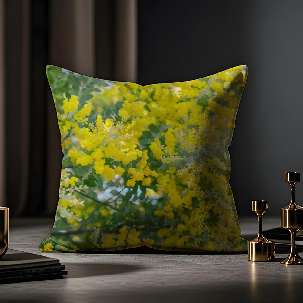 Fashion Acacia Cushion Cover Anti-dustmite Pillowcase Invisible Zipper Silky Short Plush Sofa Cushion Cover