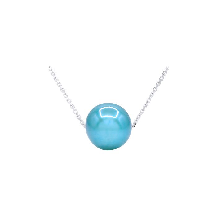 Necklace - Pearls & Colors - AAA+ Freshwater Cultured Pearl - 8-9 Mm - Turquoise Blue - 925 Sterling Silver