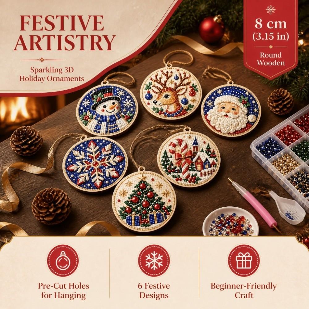 6Pcs Wooden Base DIY Christmas Painting Kit Art Xmas Hanging Decor Wall Decoration