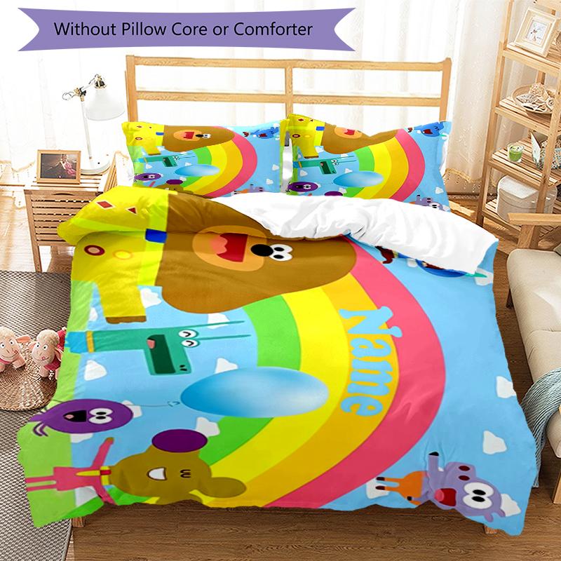 3pcs Custom Name Hey Duggee Bedding Set Duvet Cover Closure Includes 1 Duvet Cover & 2 Pillowcases, Soft and Comfortable for All Seasons.