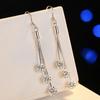 925 Sterling Silver Slim Long Tassel Rhinestone Ball Earrings for Women - Korean Fashion Dangle, Elegant & Versatile