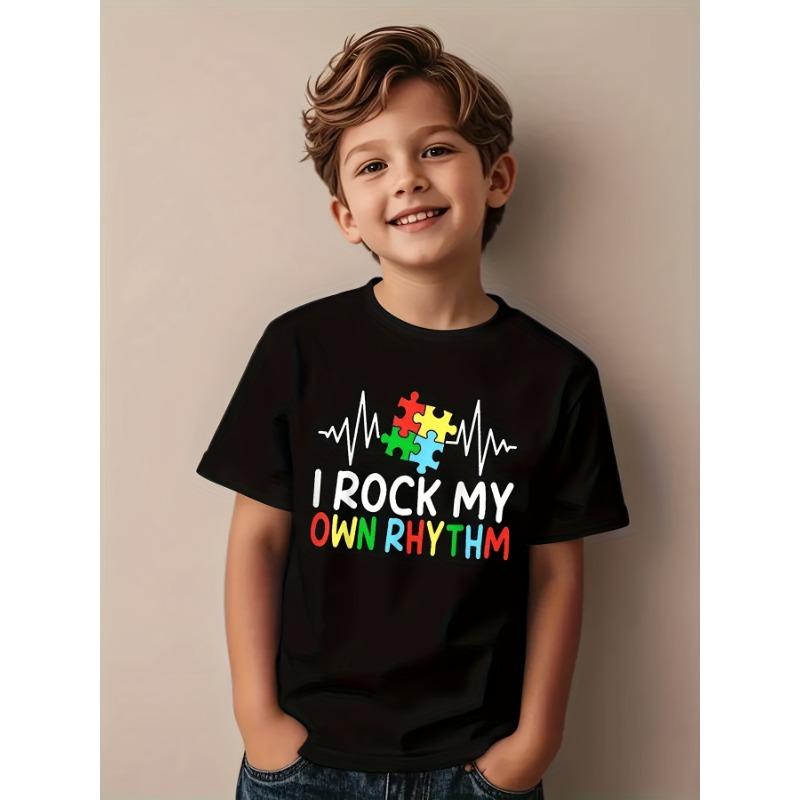 

European sizes I Rock My Own Rhythm Autism Awareness Boys Youth T-Shirt Kids Tee Shirt, 98cm чёрный