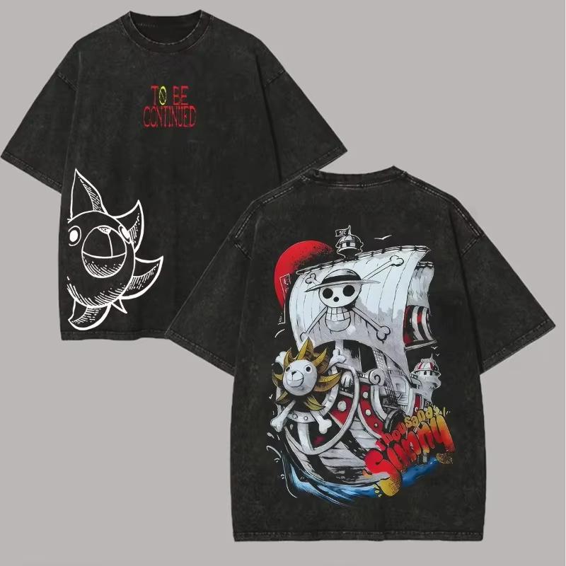 

One Piece Graphic T Shirt Men Women Vintage Washed Short Sleeve Tee Yk Anime Print Cotton Streetwear Casual Tops 2XL
