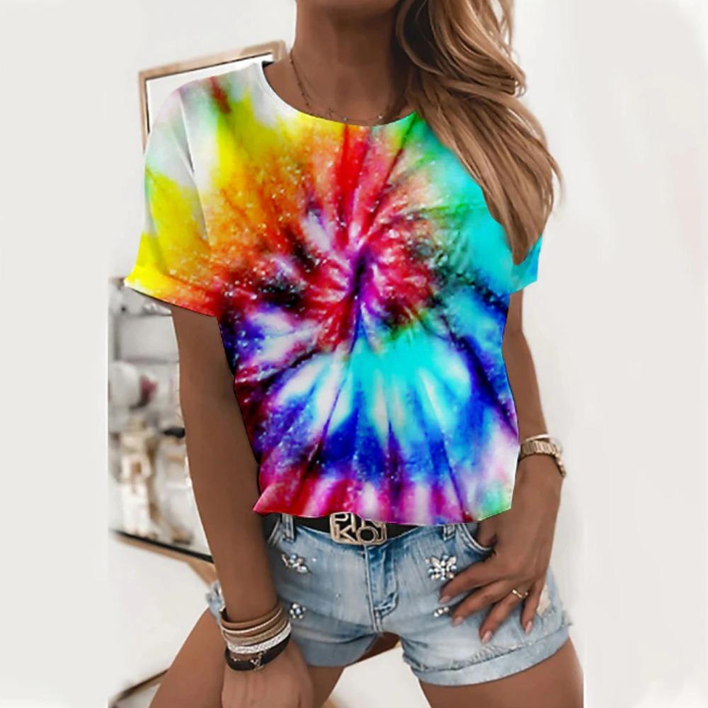 Fashion Women Geometric Pattern Print T Shirt Funny Casual O-neck Short Sleeves T-shirt Summer Female Tee Shirt