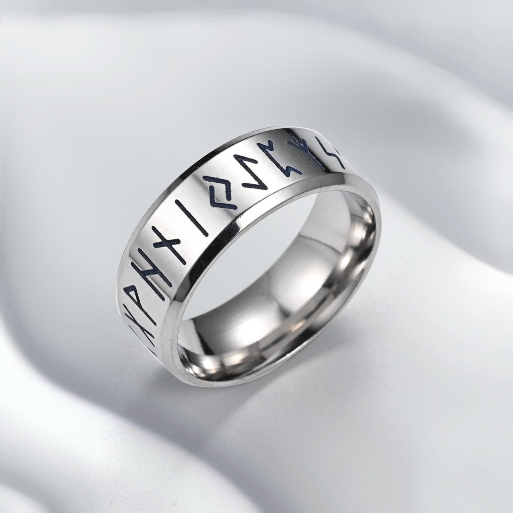YILUOCD Viking Runes Ring Stainless Steel 24 Runes Nordic Amulet Odin Norse Jewelry for Men Women Couple