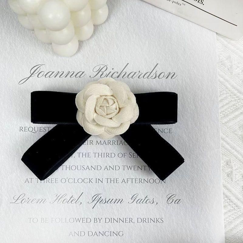 Camellia Flower Brooches Balck Bow Lapel Pins For Women Corsage Shirt Scarf Buckle Badge Accessories
