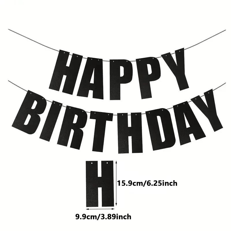 1Set Black Happy Birthday Party Banner Happy Birthday Wall Hanging Decoration Photo Prop Backdrop Decor Birthday Supplies