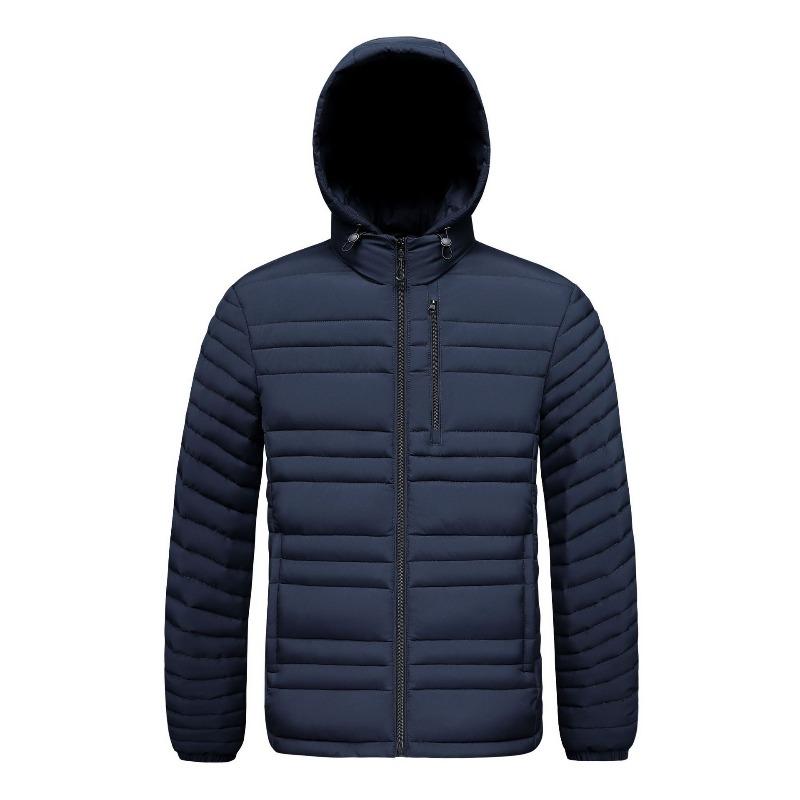 Rib Clothes, Cotton-padded Clothes, Men's Winter Removable Hat, Piled and Thickened Solid Color Cotton-padded Jacket.