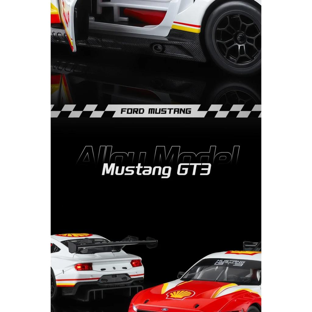 1/24 Ford Mustang GT3 Co-brand Version Alloy Sports Car Model Metal Track Racing Car Vehicle Model Sound and Light Kids Toy Gift