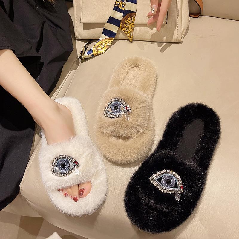 Fashion Women Winter Fashion Soft Warm New Comfort Flat Fur Slipper Outside Fluffy Slippers Indoor Soft Plush Shoe Women Luxury Slippers