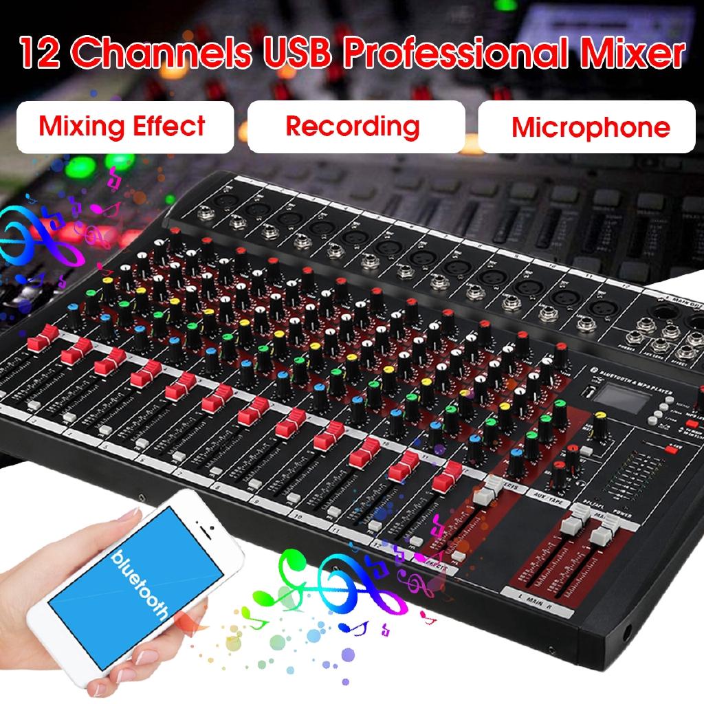 12 Channel Bluetooth Live Studio Audio Mixer Mixing Console w/ USB XLR Input 48V Black