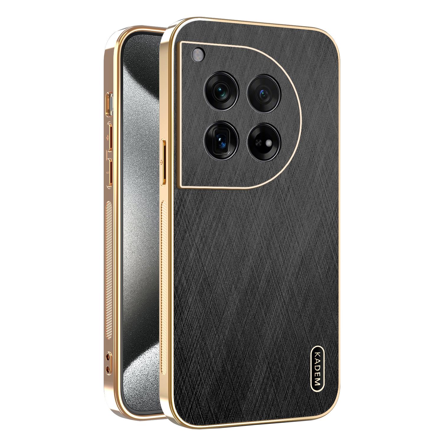 

KADEM For OnePlus 12 5G Case Electroplating Silk Texture PU+TPU Phone Back Cover Black