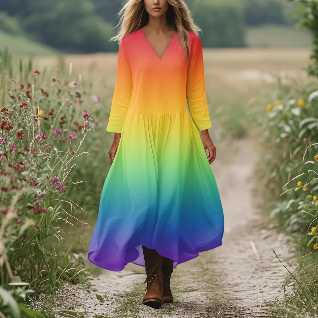 Women's Casual And Fashionable Round-neck Long Sleeve Mid Length Dress