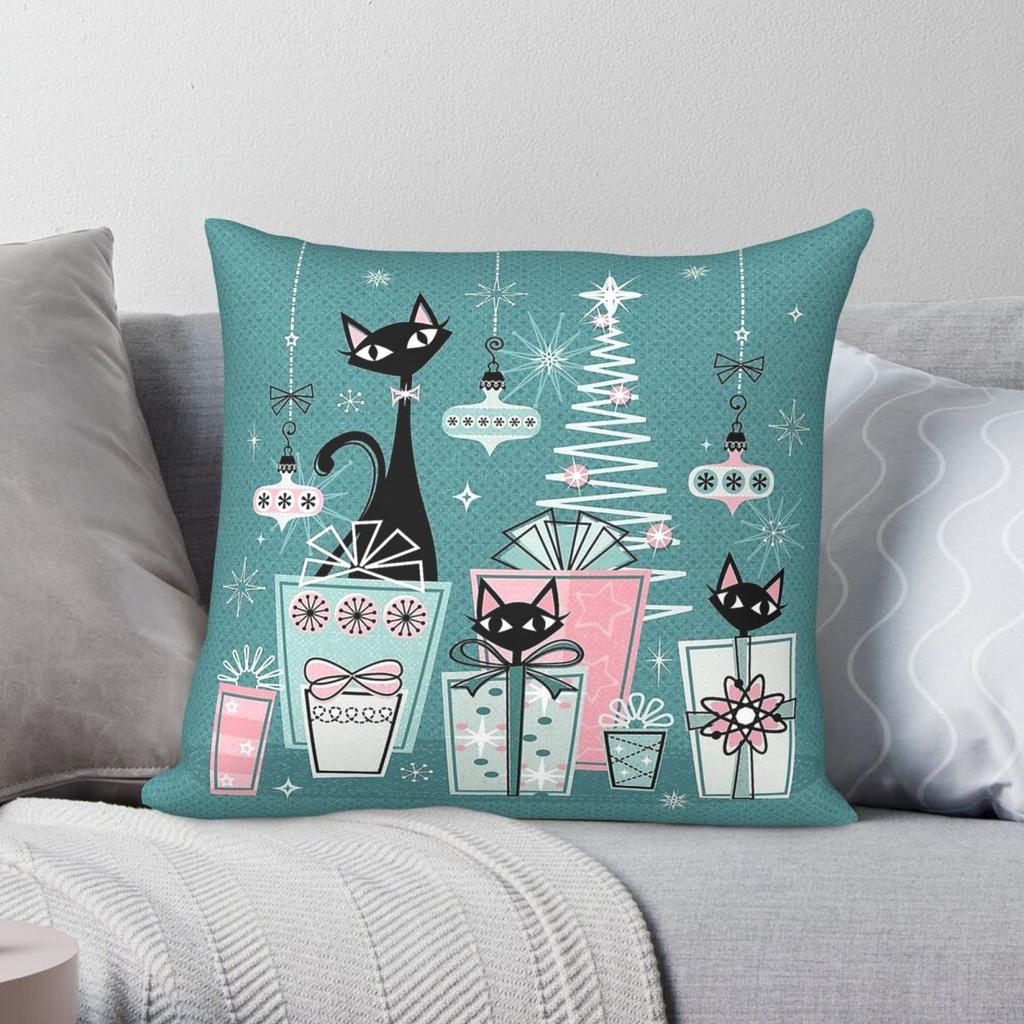 Vintage Christmas Cat Pillowcase Polyester Linen Velvet Creative Zip Decorative Throw Pillow Case Home Cushion Cover