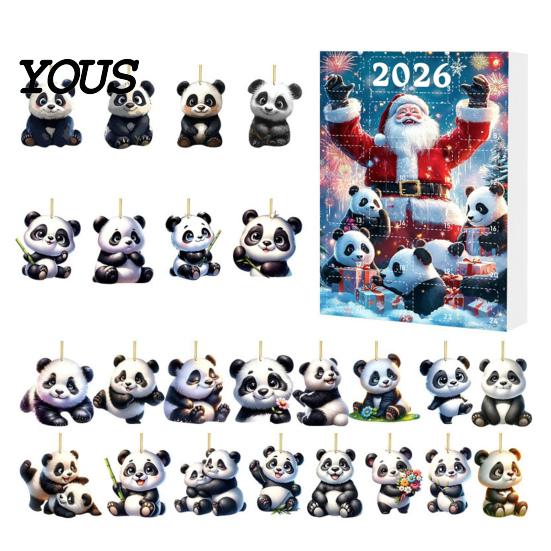 Christmas Countdown Calendar Panda Advent Calendars 2026, 2D Acrylic Cute Hanging Ornaments for Themed Party Favors Xmas Tree, 24 Days Calendar, Gifts
