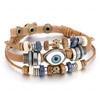 Bohemian Multilayer Braided Leather Bracelet with Eye Beads, Adjustable Couple Wristband