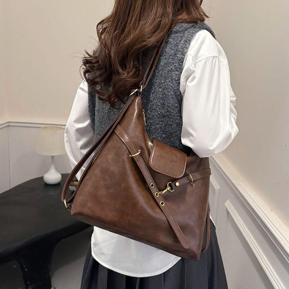 Women Fashion PU Leather Crossbody Bag Durable Adjustable Shoulder Bag Simple Backpack Bag Girls