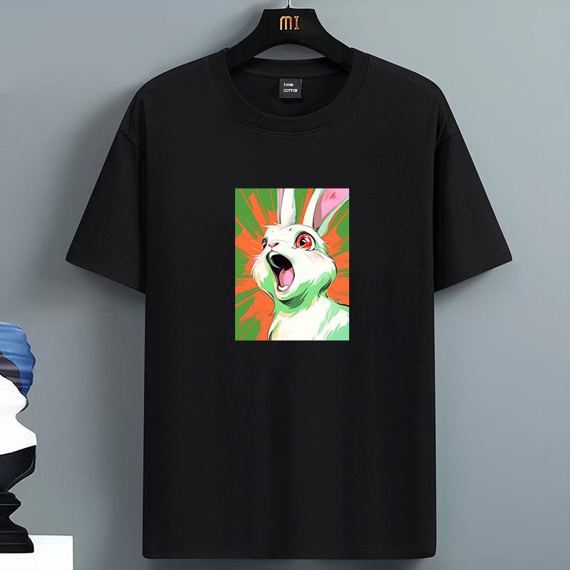 For Men's Summer 100 % Cotton Fashionable Casual Loose Large Size T-shirt Roaring Rabbit Print