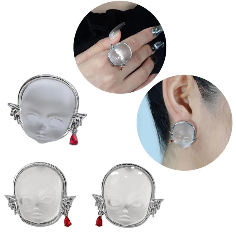 Adjustable Ring Open Rings Fashion Finger y2k Rings evil Face Earrings&Rings Jewelry Gift for Women Girlfriend