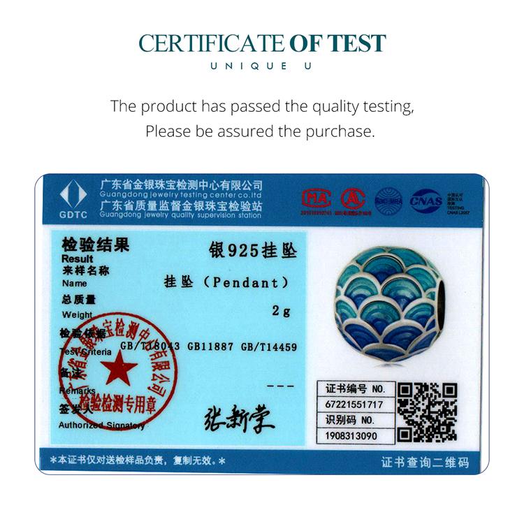 BAMOER 925 Sterling Silver Graduated Blue Chinese Dragon Scale Bead for Original Bracelet Bangle Unique Charm Jewerly