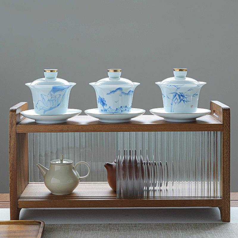 Hand-painted Cover Bowl Teacup, Single Ceramic Tea Bowl, Tea Cup, White Porcelain Three Talents Cover Bowlkung Fu Tea Set