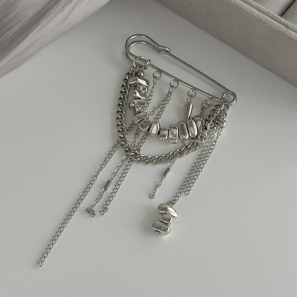 Irregular Pants Chain Pin Handmade Tassel Pendant Brooch Chain Tassel Brooch  Clothing Accessories