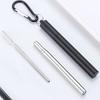 1 Set Telescopic Three-section Foldable Straw Stainless Steel School Canteen Collapsible Straw