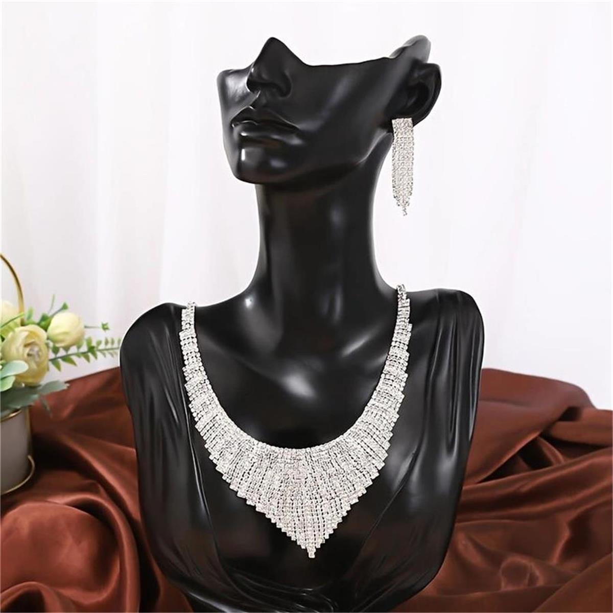 Necklace Earrings Set Women S Full Diamond Exquisite Jewelry Set Bridal Jewelry 2-Piece Necklace Earrings