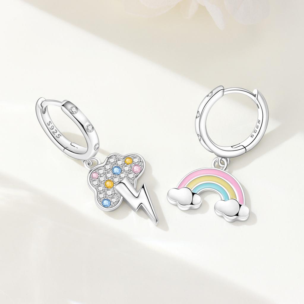 Authentic Original Copper Metal Rainbow Cloud Earring Lucky Symbol Ear Loops Women's Colourful Perfect Gift Anniversary High Quality Fine Jewelry