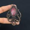 Natural Octopus Rhodonite Gemstone Copper Wire Wrap Gift Pendant 3.35" K6g65