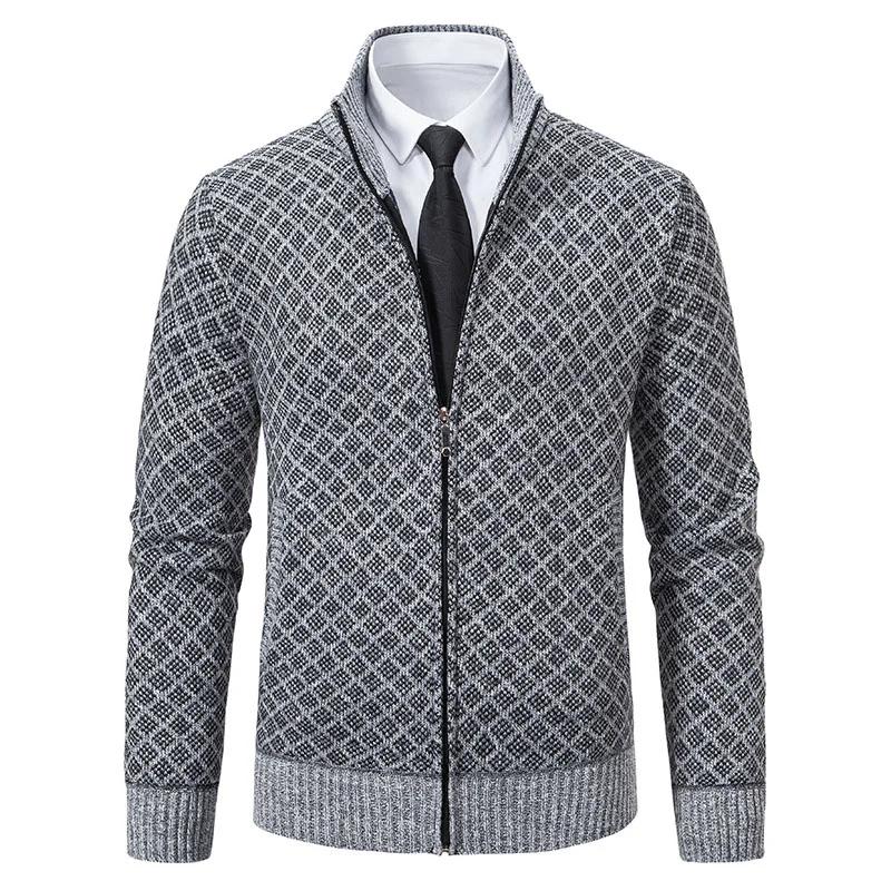 Men's Casual High Collar Long Sleeve Knitted Top with Velvet Warmth for Autumn and Winter Fashion Multi Functional Jacket